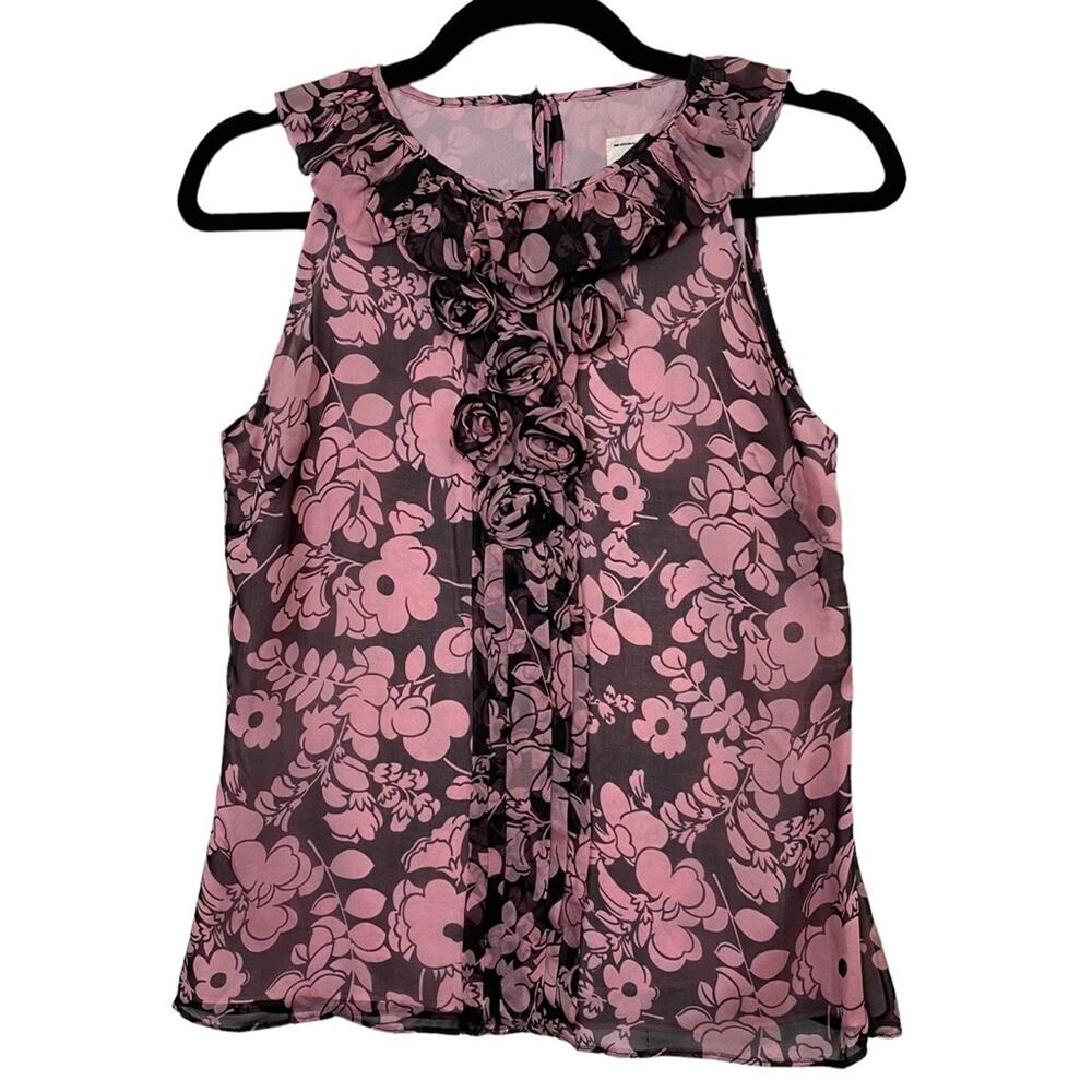 Milly of New York 100% Silk Pink Brown Floral Sleeveless Blouse Top Size 0